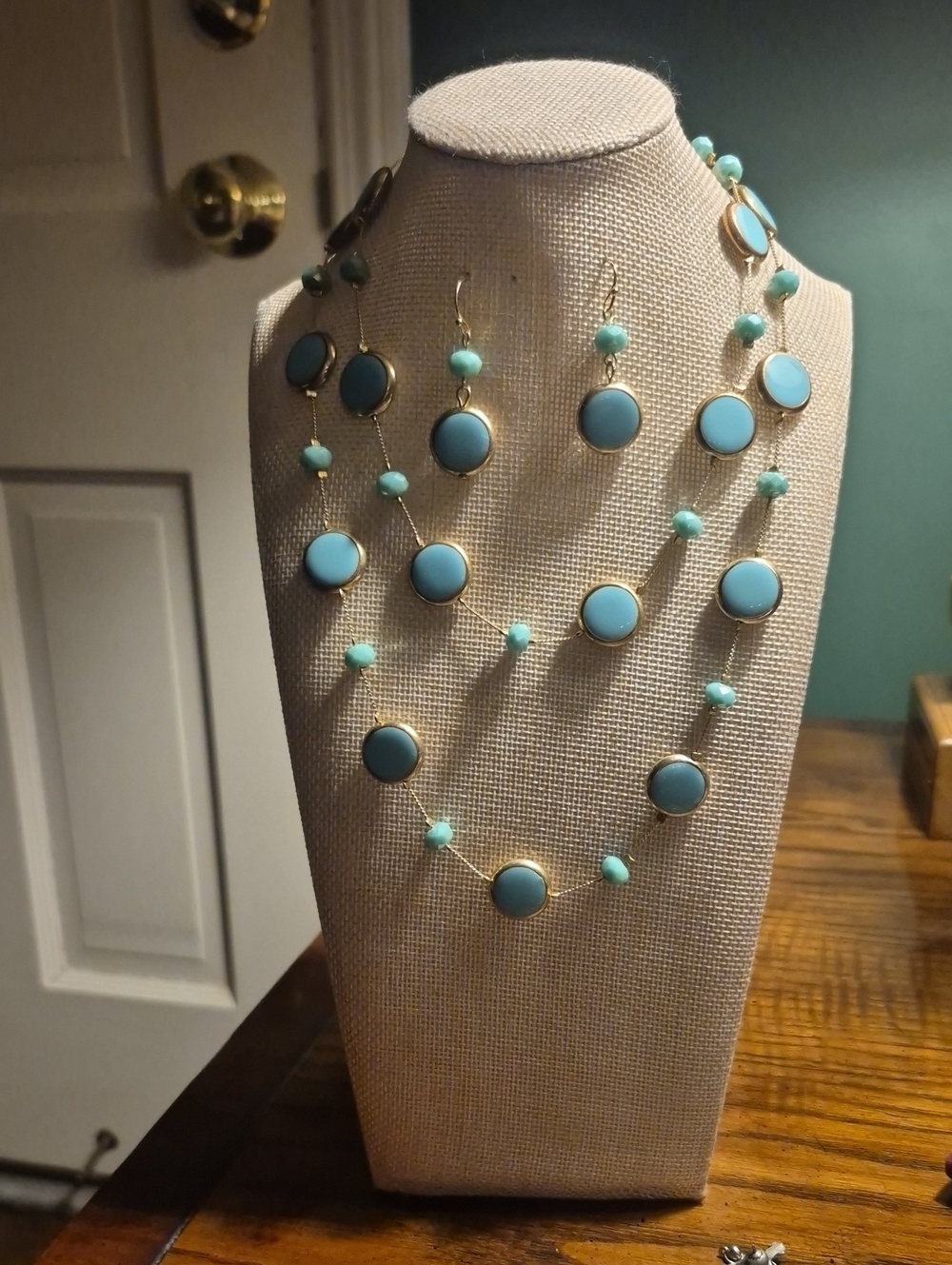 Charming Charlie Turquoise Single-Strand Bead Necklace with Matching Earrings